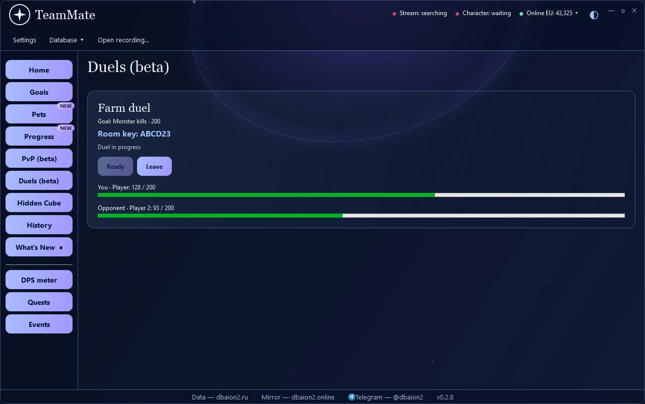 Farm duels — TeamMate screen · sample data