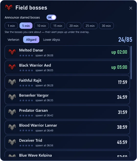 Field bosses, events and alerts — TeamMate screen · sample data