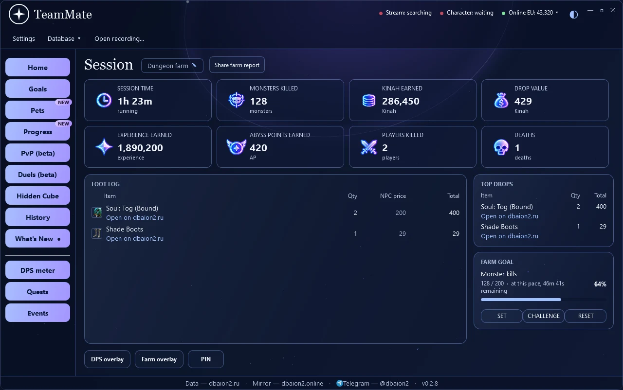Installation, Npcap and first launch — TeamMate screen · sample data