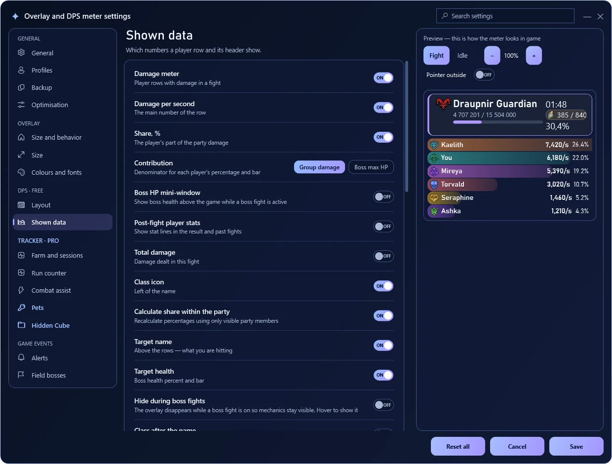Displayed data — TeamMate screen · sample data