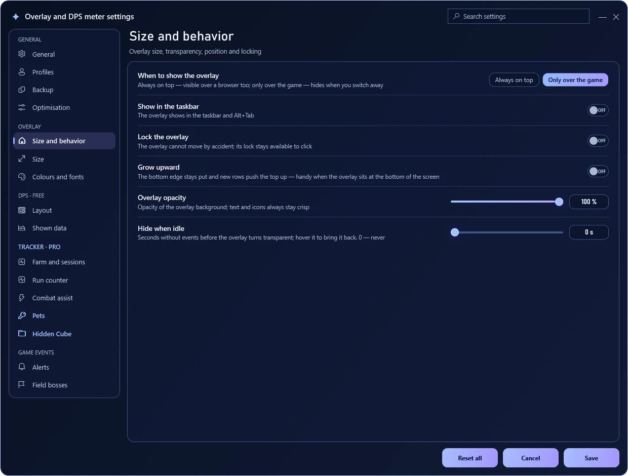 Overlay farm panel — TeamMate screen · sample data