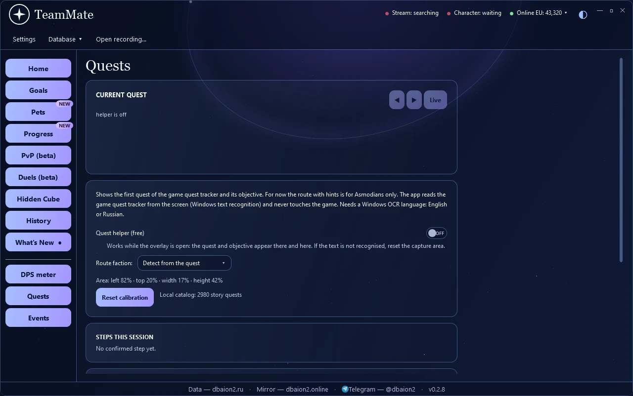 Quests — TeamMate screen · sample data
